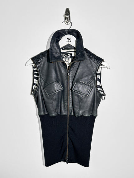 DOLCE & GABBANA - S/S 2003 2 IN 1 LEATHER JACKET WITH PANELED WAIST AND ZIP OFF SLEEVE