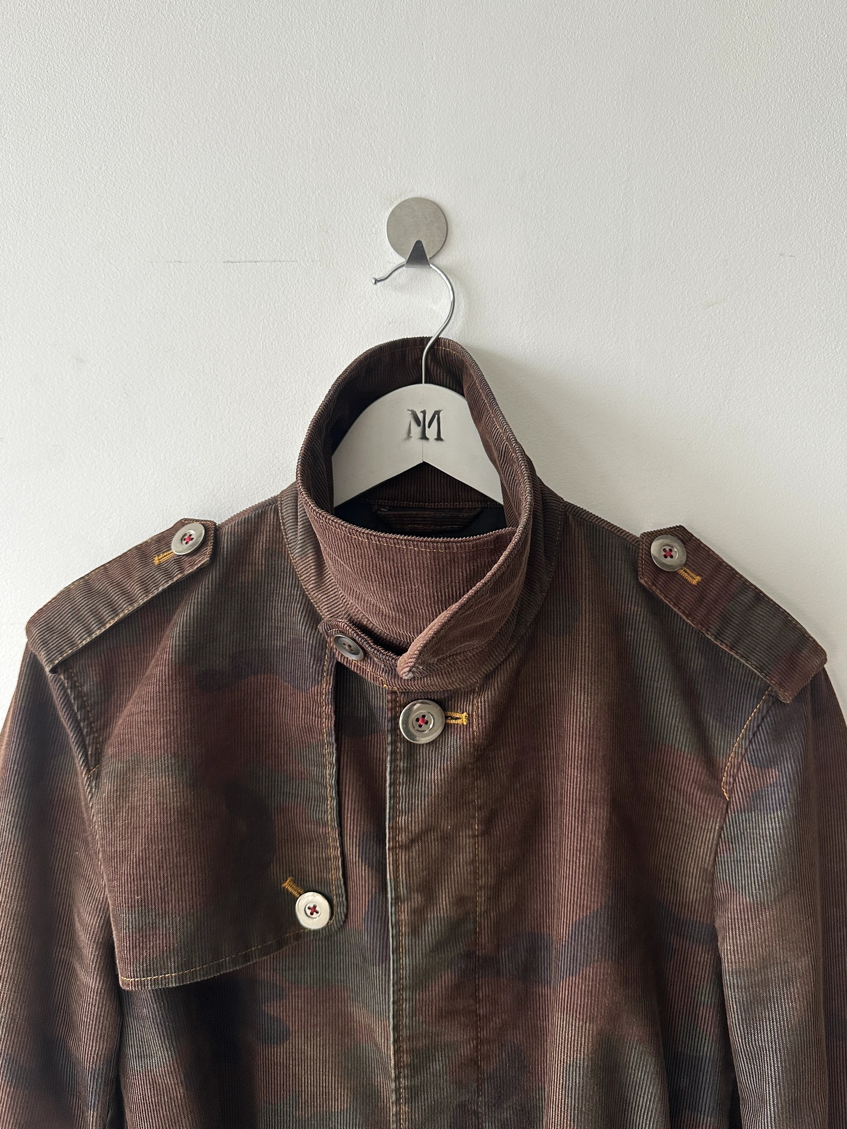 KATHARINE HAMNETT - 1990s CAMOUFLAGE CORDUROY TRENCH COAT
