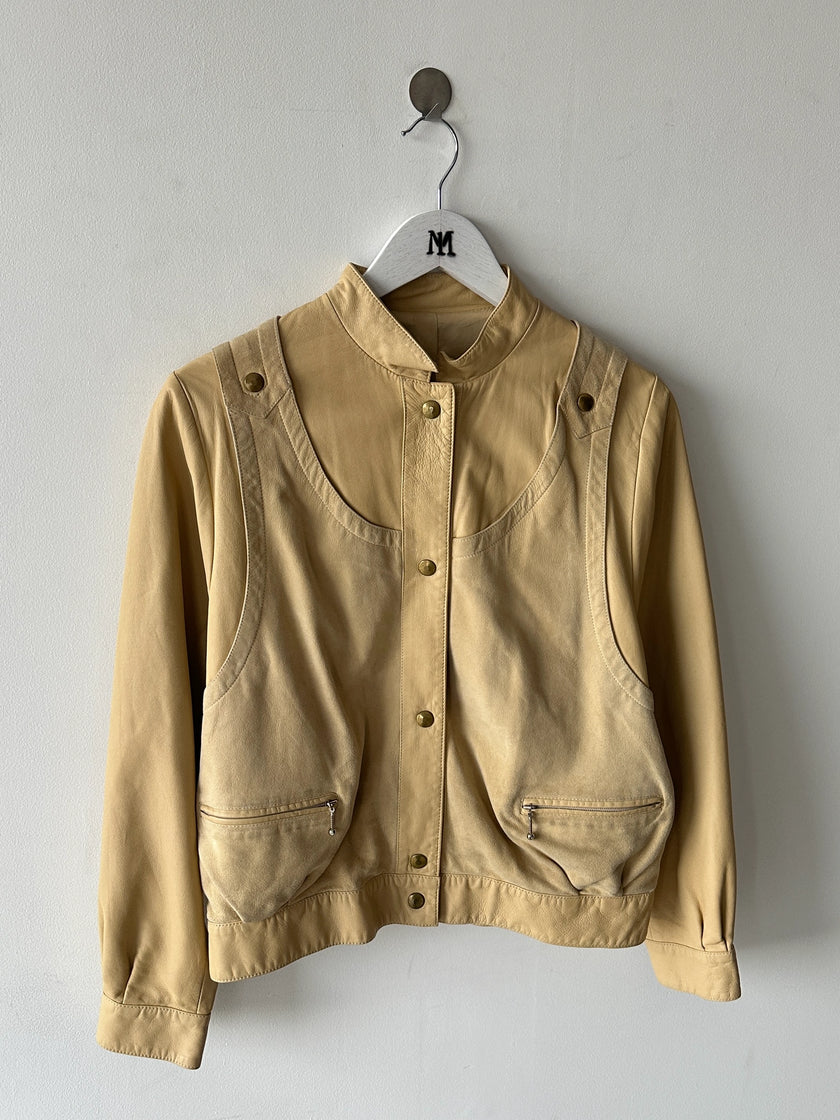 FRENCH LABEL - 1980s LEATHER JACKET WITH LAYERED SUEDE GILET