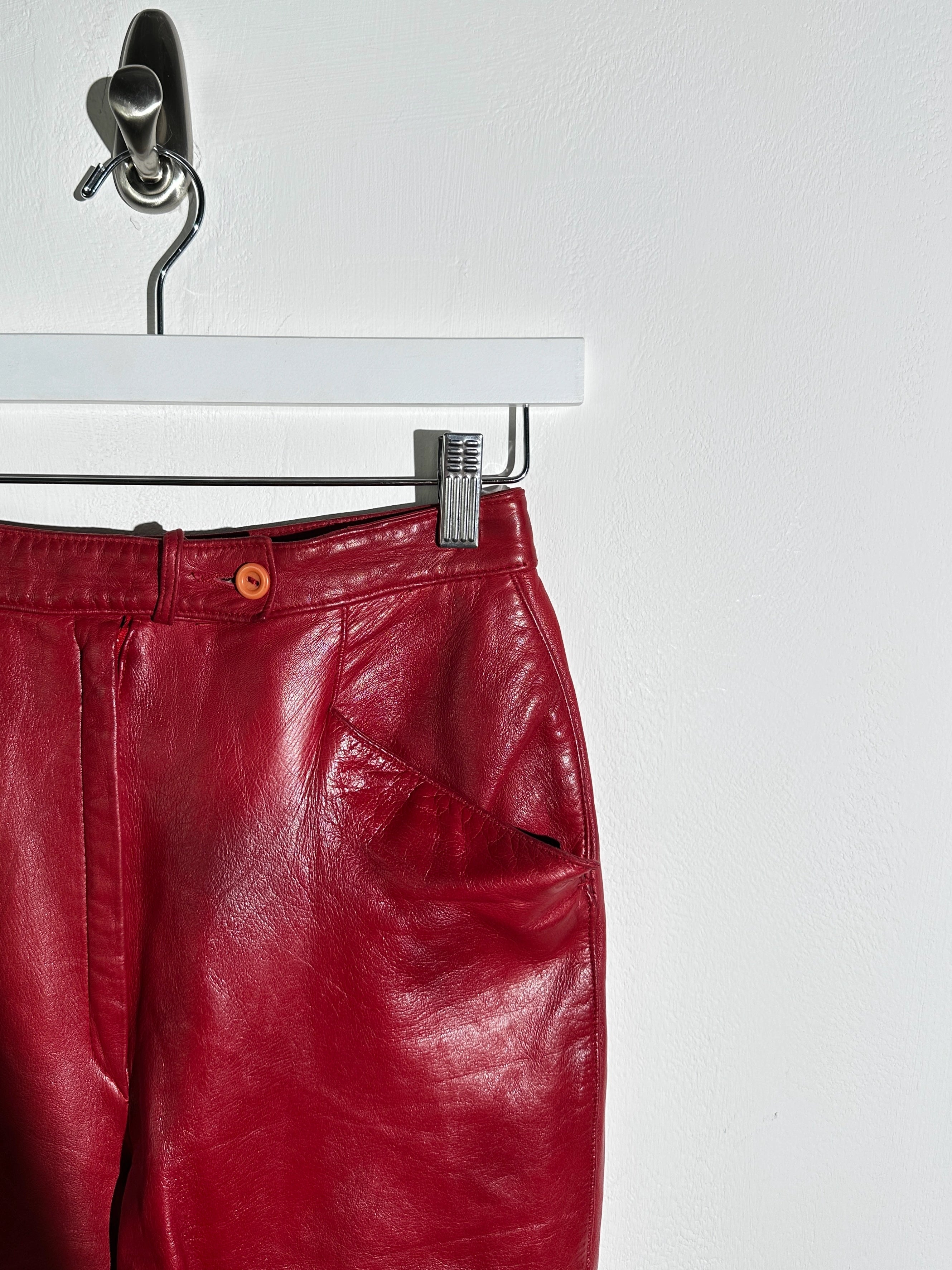 CERRUTI - 1980s CROPPED LEATHER TROUSERS WITH ANKLE TIE DETAILS