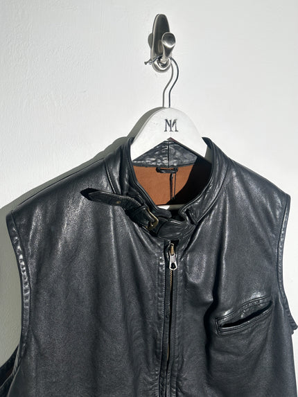 EMPORIO ARMANI - 1980s ZIPPED LEATHER BIKER VEST JACKET
