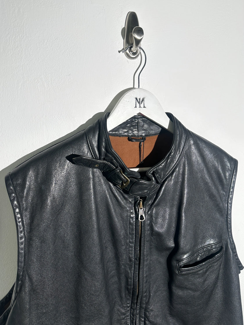 EMPORIO ARMANI - 1980s ZIPPED LEATHER BIKER VEST JACKET