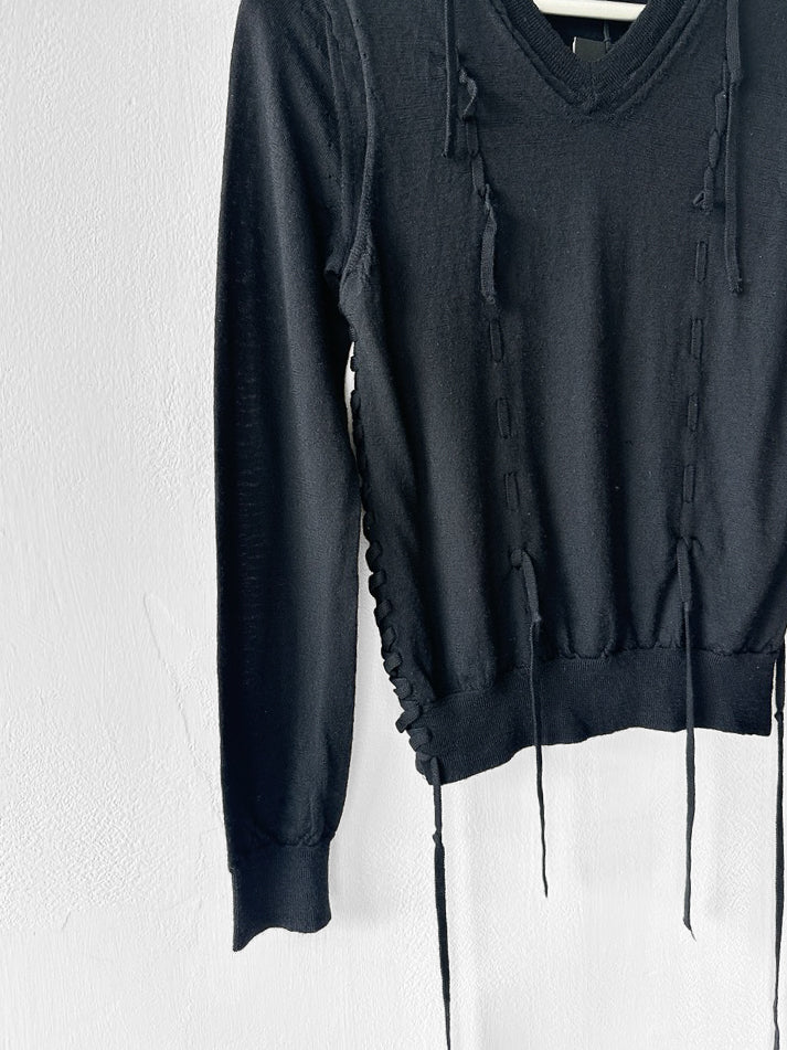 COMME DES GARÇONS -  S/S 2005 V NECK LONG SLEEVE KNIT TOP WITH LACING DETAILS