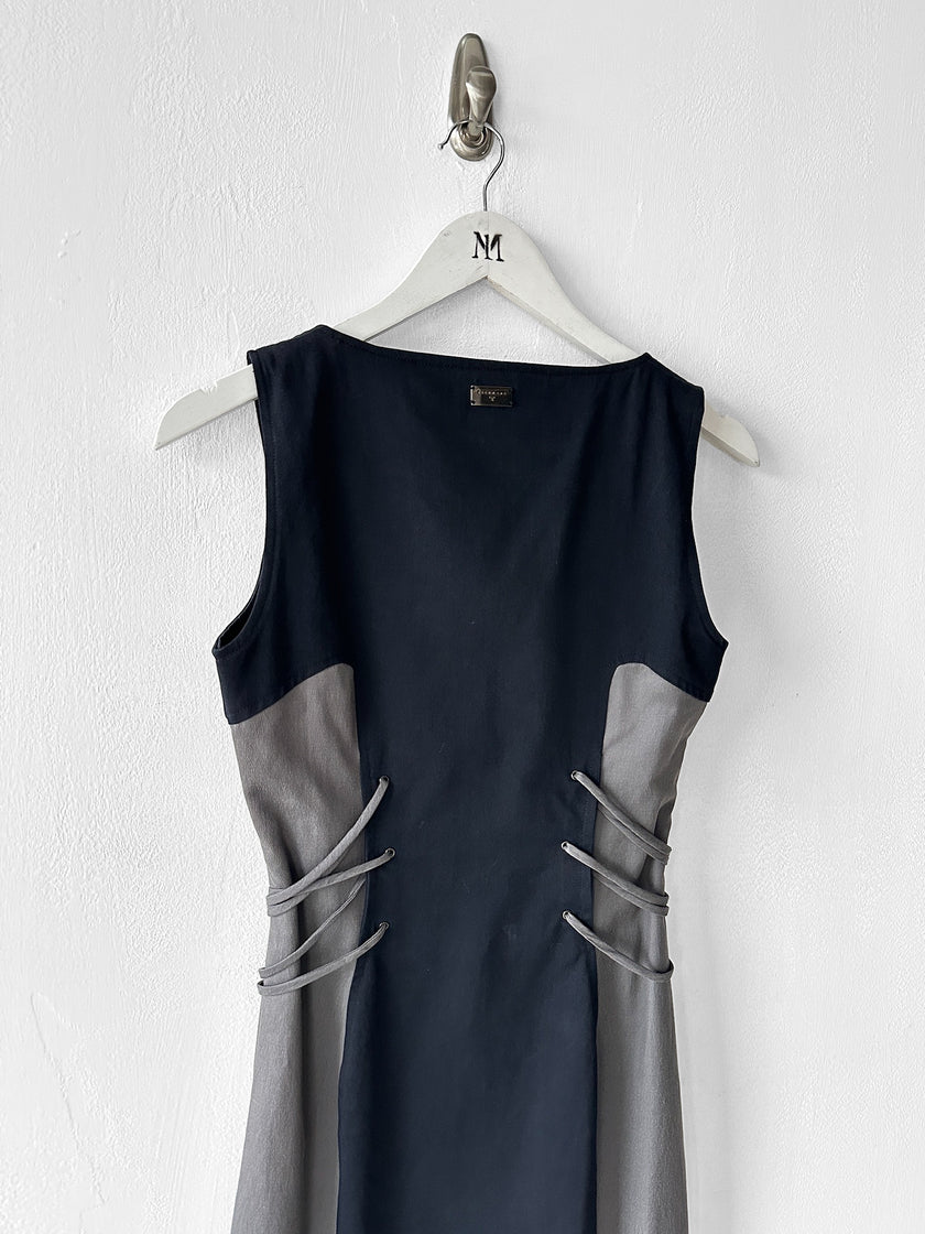 JOHN RICHMOND - 2000s PANELLED DRESS WITH LACING DETAILS AT WAIST