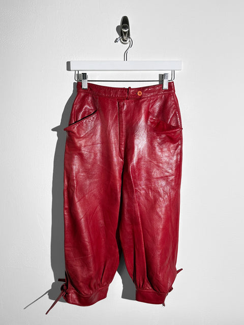 CERRUTI - 1980s CROPPED LEATHER TROUSERS WITH ANKLE TIE DETAILS