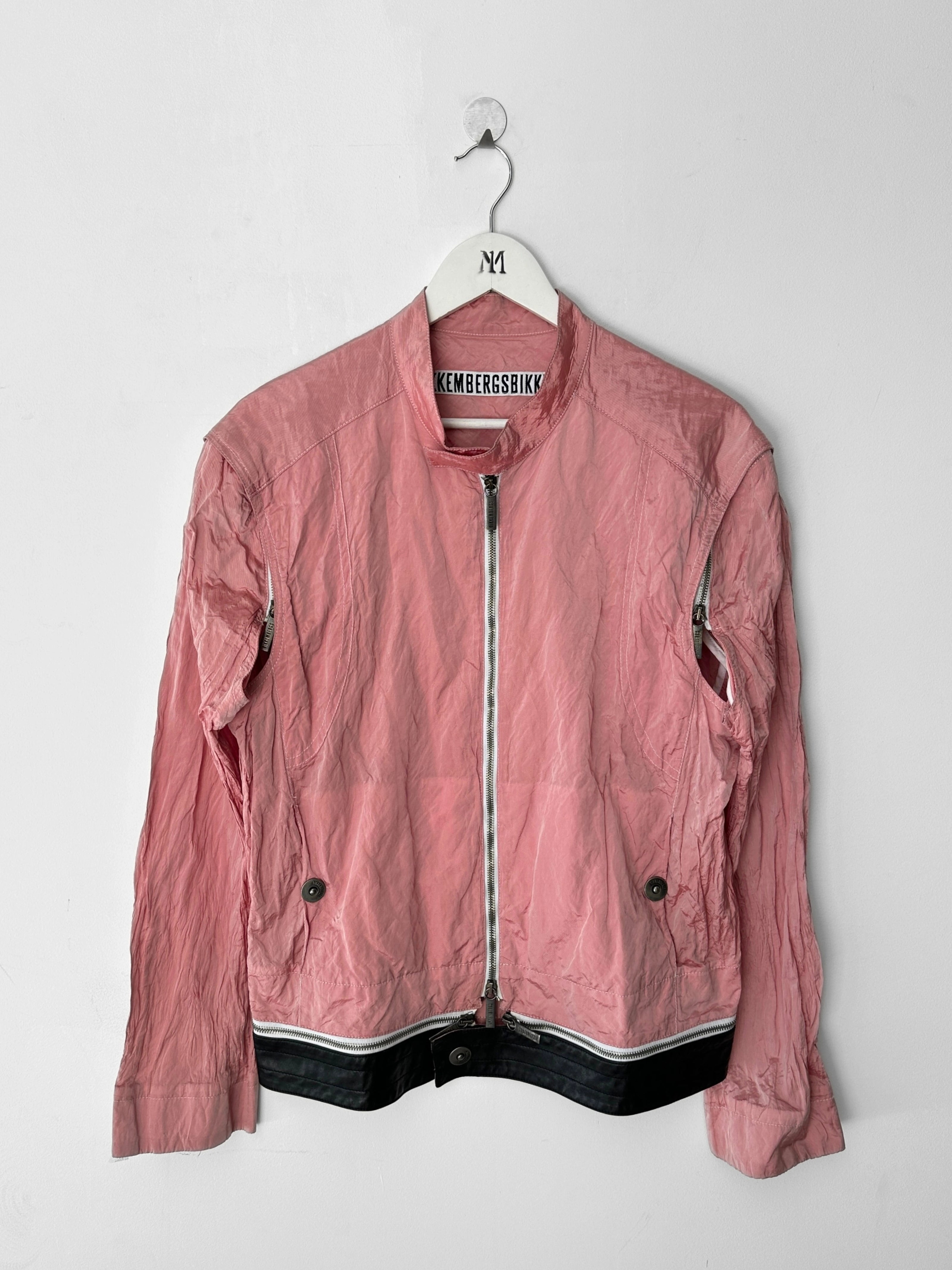 BIKKEMBERGS - early 2000s 2 IN 1 NYLON JACKET GILET WITH ZIP OFF LEATHER HEM PANEL