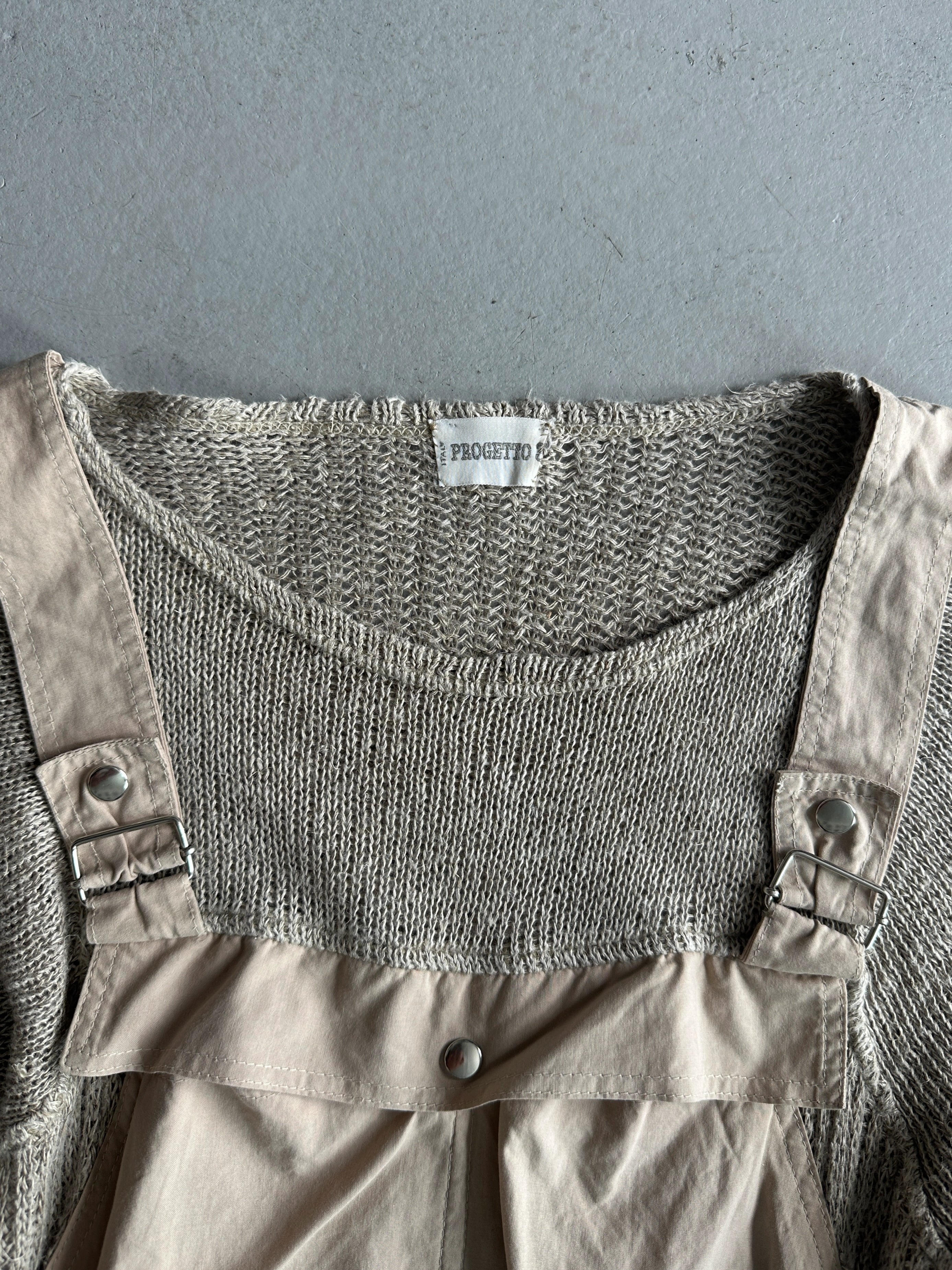 1980s SOFT KNIT JUMPER WITH DUNGAREE STYLE FRONT