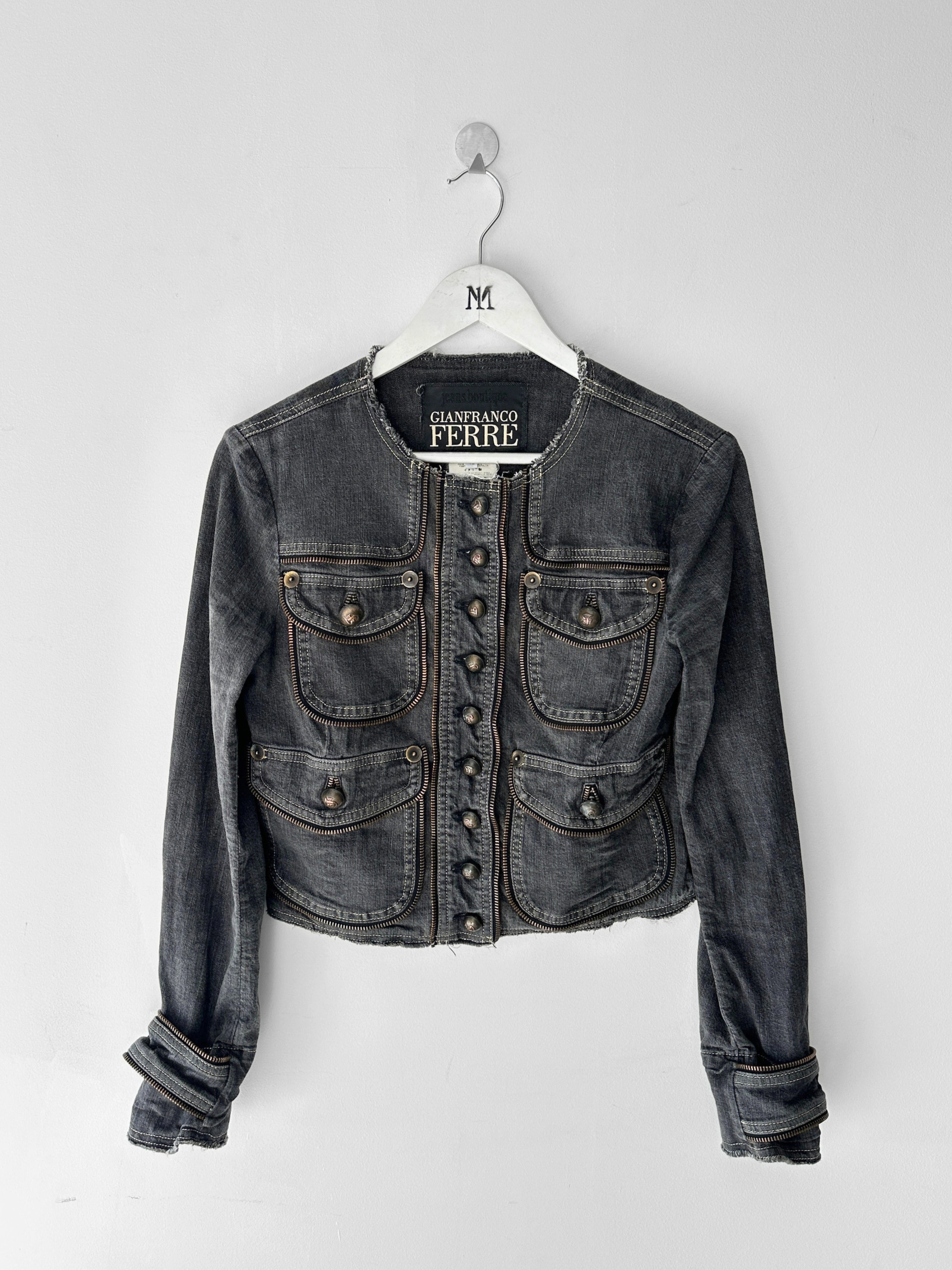GIANFRANCO FERRÉ - early 2000s CROP FIT DENIM JACKET WITH EXPOSED ZIP DETAILS