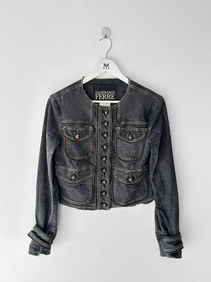 GIANFRANCO FERRÉ - early 2000s CROP FIT DENIM JACKET WITH EXPOSED ZIP DETAILS