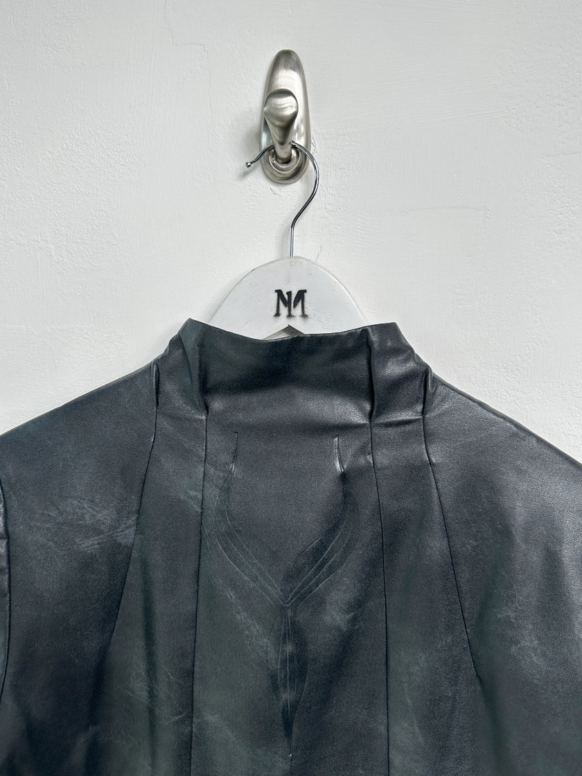 ISSEY MIYAKE - S/S 2006 FAUX LEATHER JACKET WITH SCULPTURAL NECK