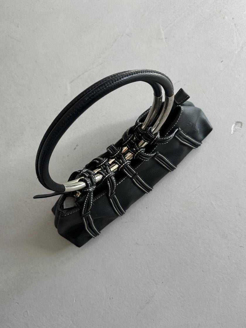 2000s OVERSIZED METAL RING HANDLE LEATHER BAG