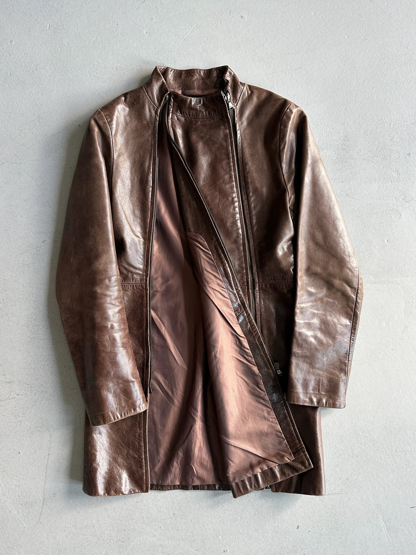 1990s DUAL ZIP FRONT LONG LEATHER JACKET