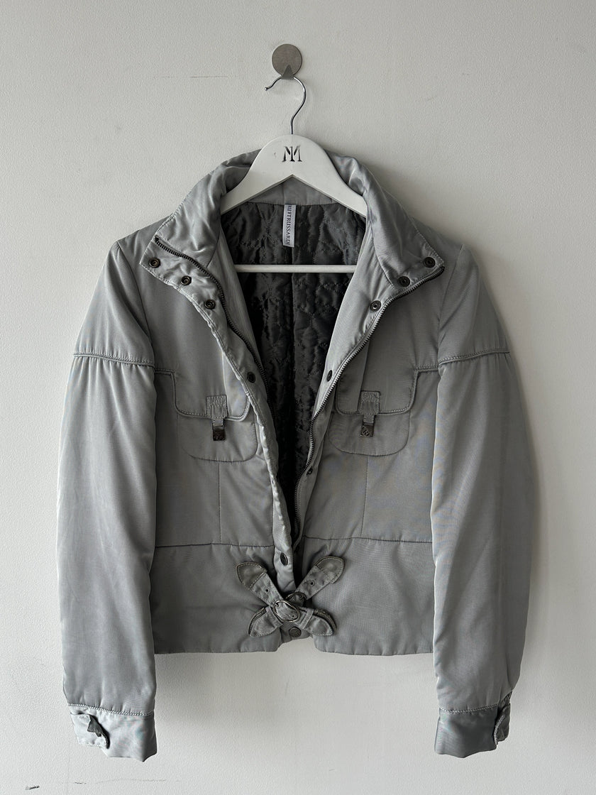 TRUSSARDI - early 2000s CROP FIT JACKET WITH CROSS STRAP DETAILS