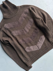 VERSACE - 2000s KNIT TURTLENECK TOP WITH CHEVRON BRUSHED LEATHER APPLIQUÉS