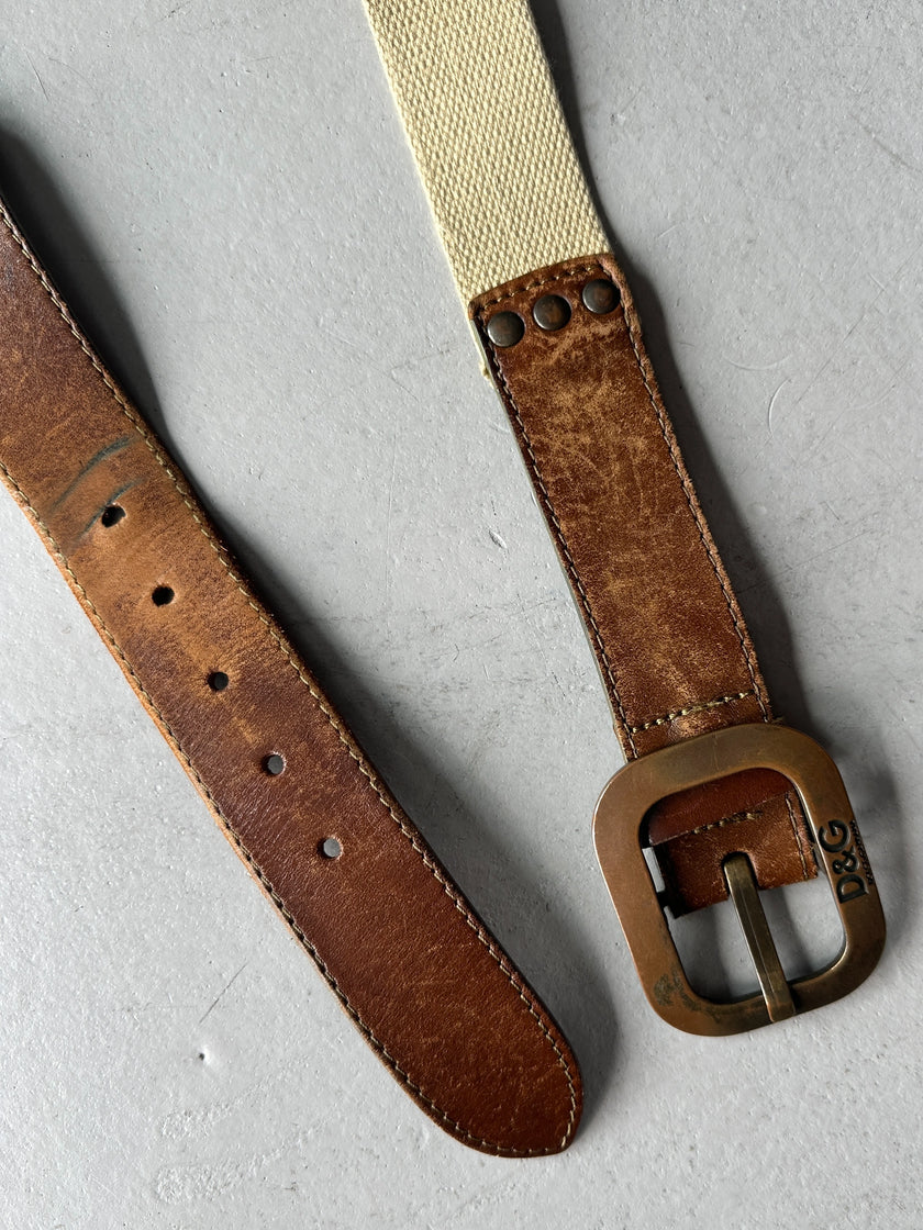 DOLCE & GABBANA - F/W 2003 CANVAS AND LEATHER BELT WITH BRASS BUCKLE