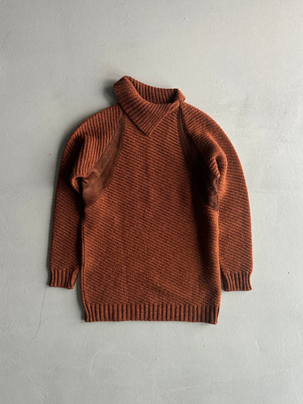 1970s ASYMMETRICAL COLLAR JUMPER WITH LEATHER DETAILS