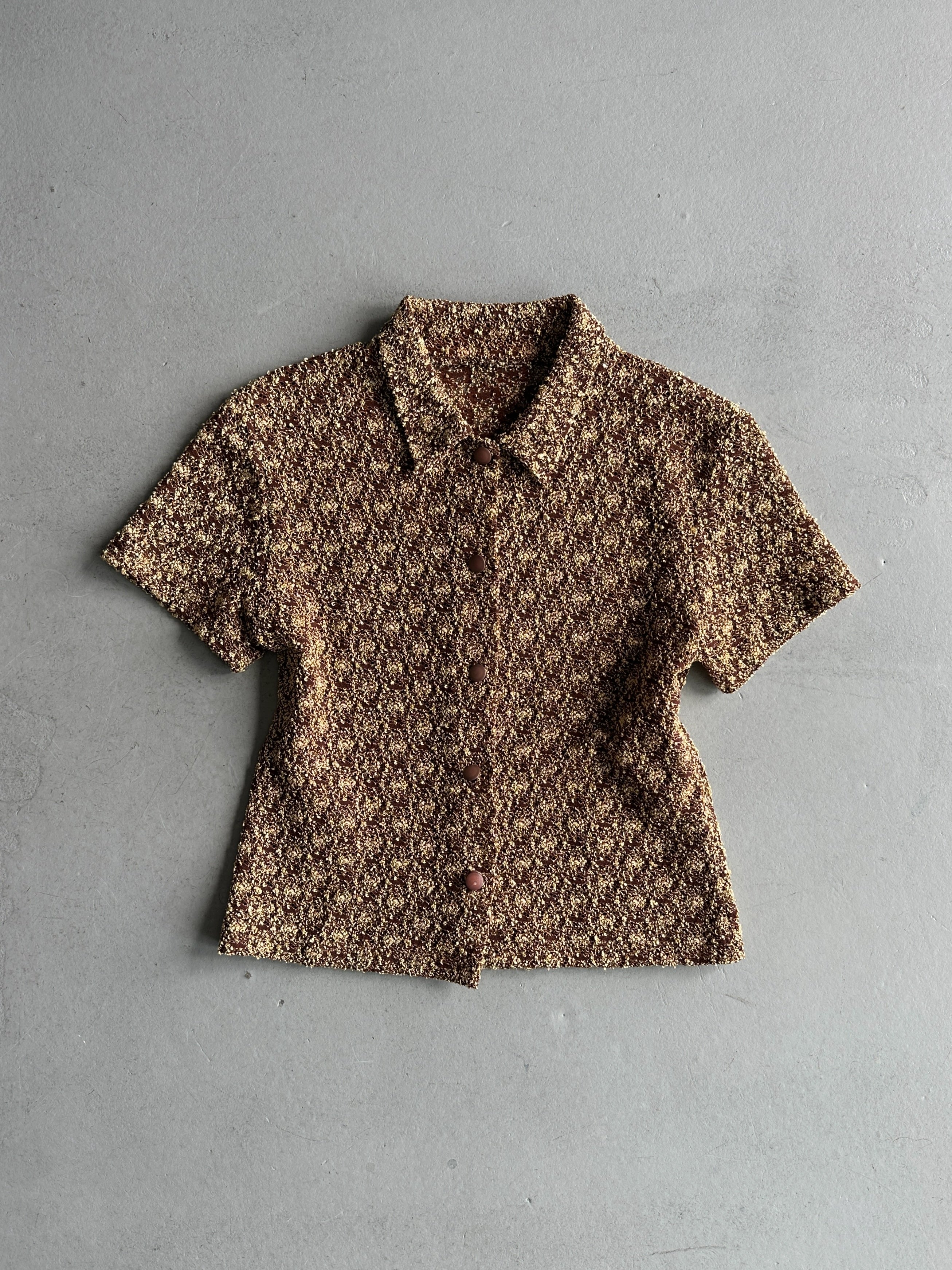 1970s CROP FIT BUTTONED SHORT SLEEVE KNIT TOP