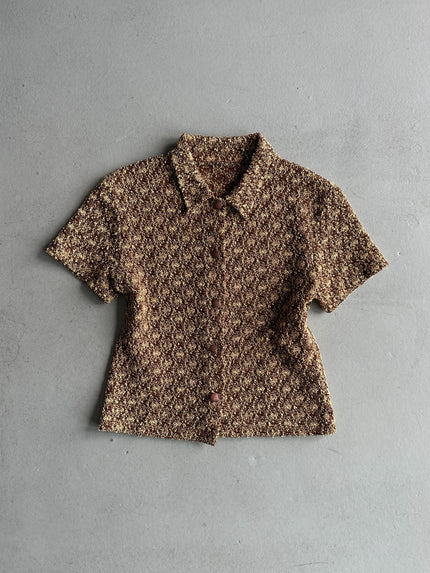 1970s CROP FIT BUTTONED SHORT SLEEVE KNIT TOP