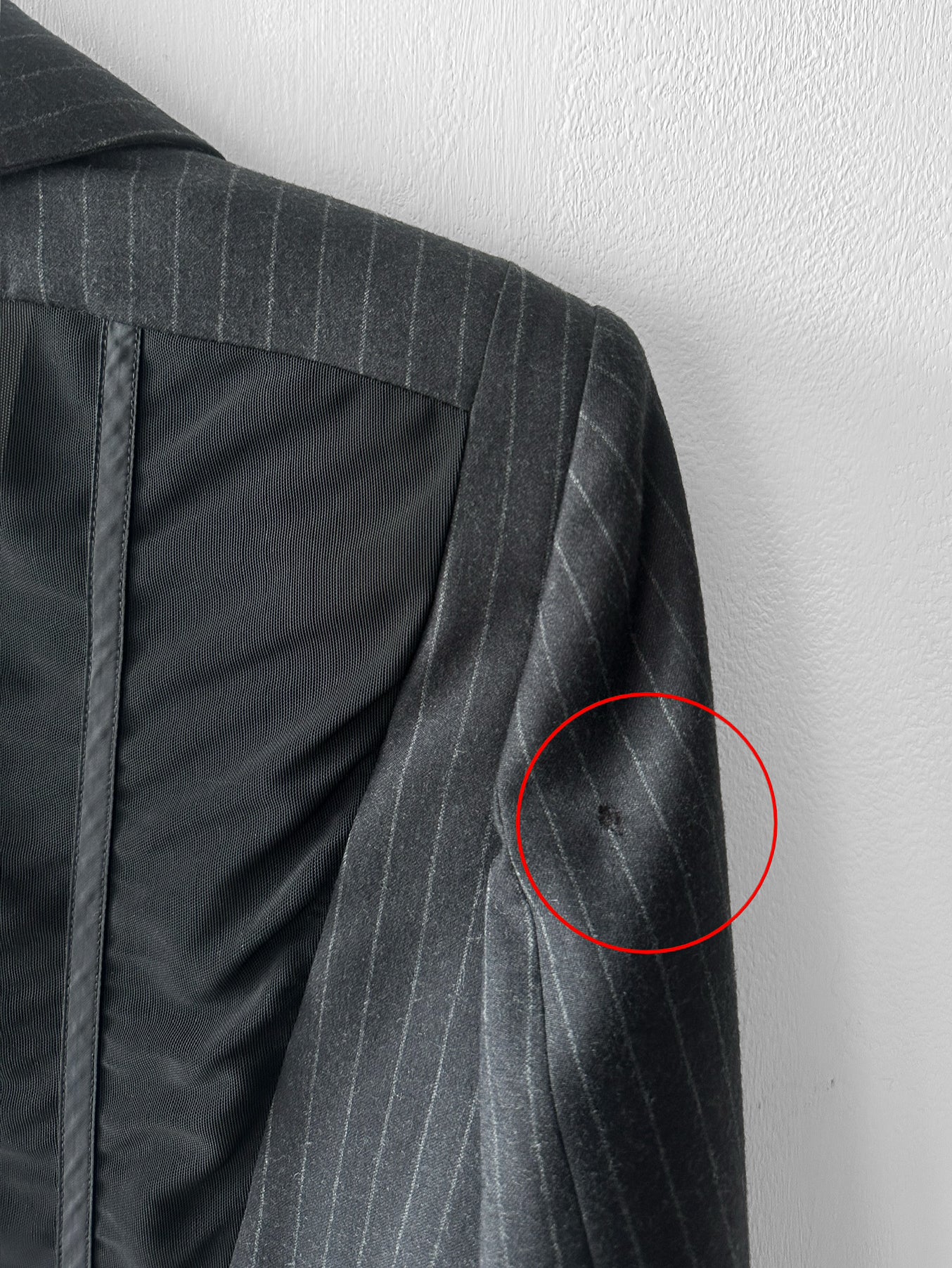 GAETANO NAVARRA - circa 2013 PINSTRIPE TAILORED BLAZER WITH DECONSTRUCTED MESH BACK