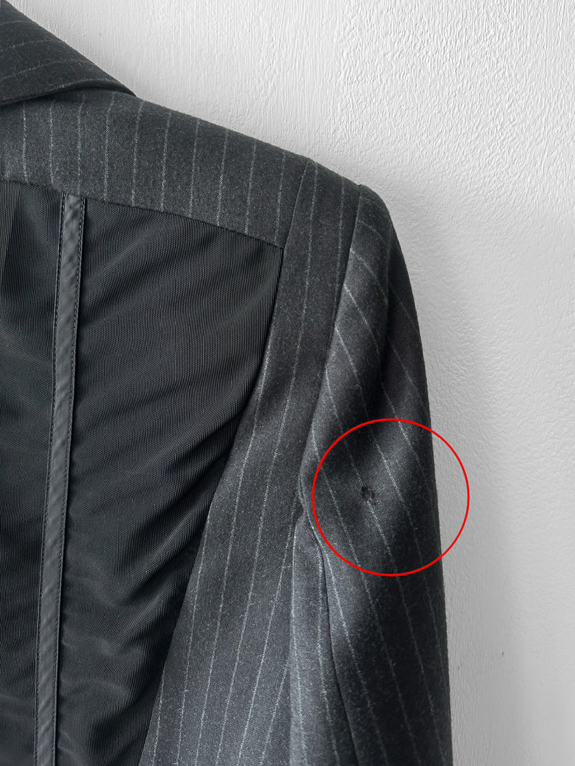 GAETANO NAVARRA - circa 2013 PINSTRIPE TAILORED BLAZER WITH DECONSTRUCTED MESH BACK