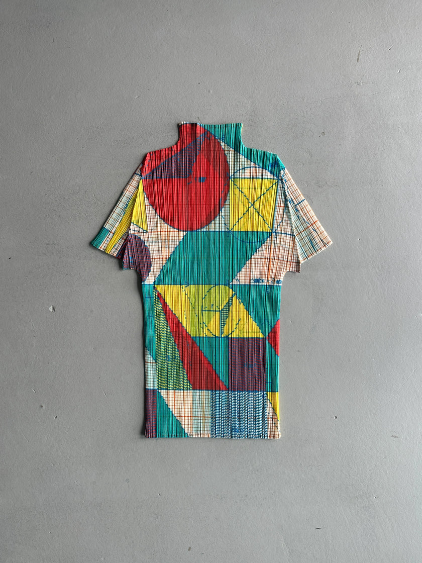 ISSEY MIYAKE PLEATS PLEASE - S/S 1998 GEOMETRIC PRINT HALF SLEEVE TOP
