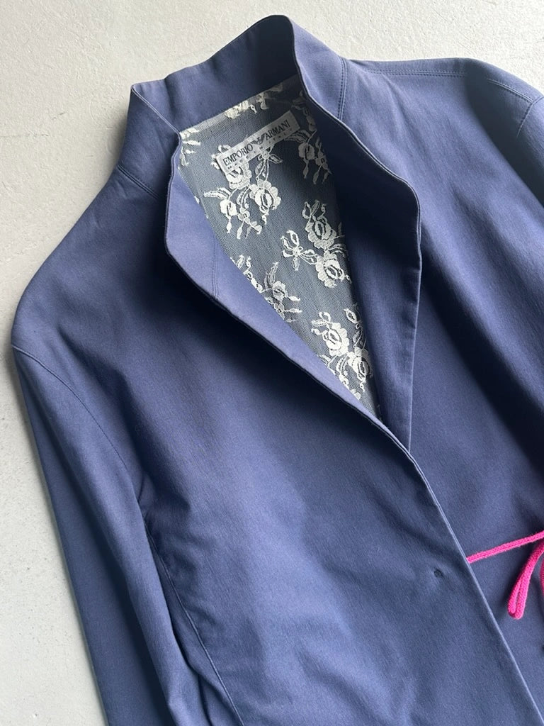 EMPORIO ARMANI - 1980s BLAZER WITH CONTRASTING PINK LACE SIDE CLOSURE