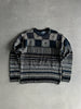 KENZO - 1980s JACQUARD PRINT ROUND NECK JUMPER