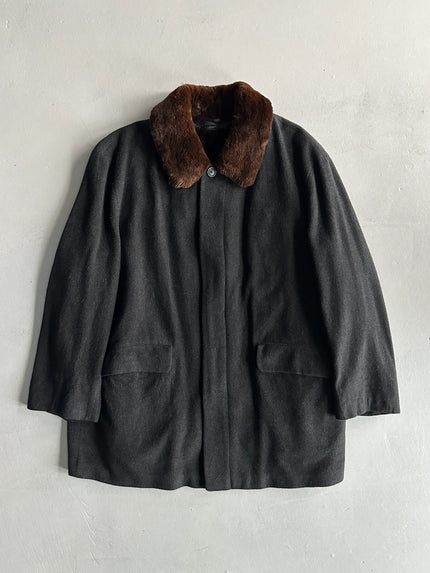 BURBERRY - 1990s FUR COLLAR CASHMERE JACKET