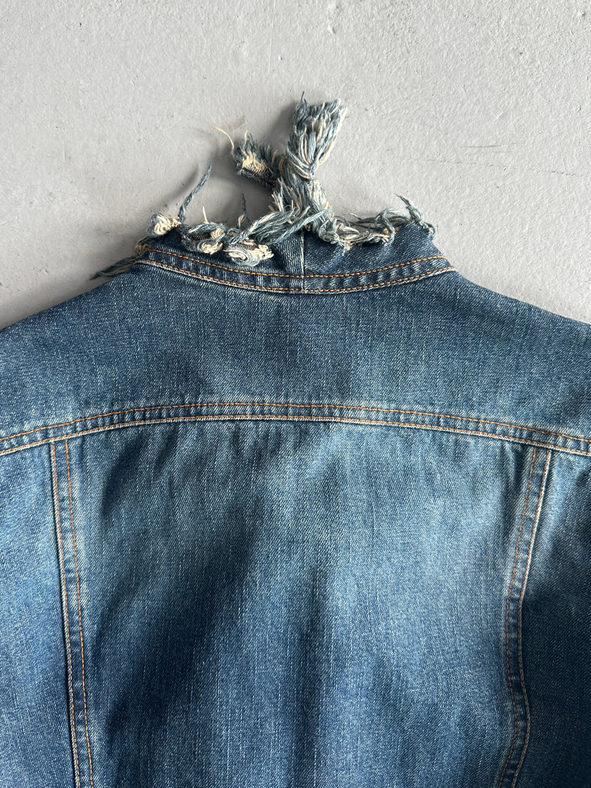 PLEIN SUD - 1990s FRAYED RUFFLES FRONT DENIM JACKET