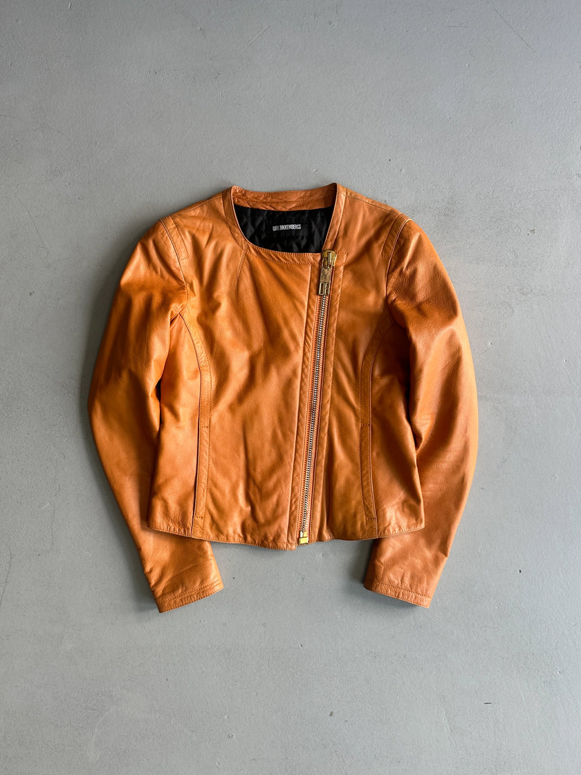 DIRK BIKKEMBERGS - 1990s LEATHER JACKET WITH OVERSIZED ZIP PULL DETAIL