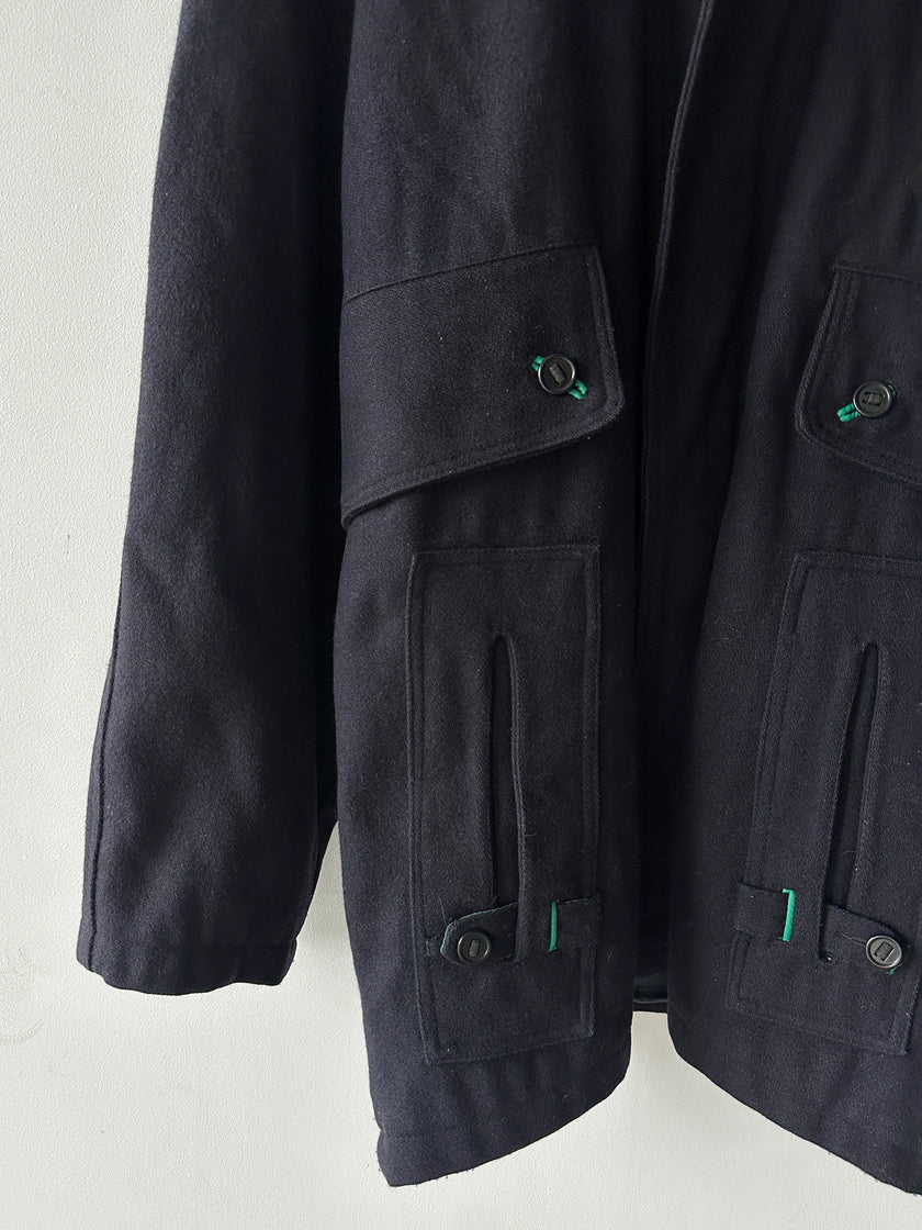 ITALIAN LABEL 1980s WOOL JACKET WITH REMOVABLE ZIPPED HOOD
