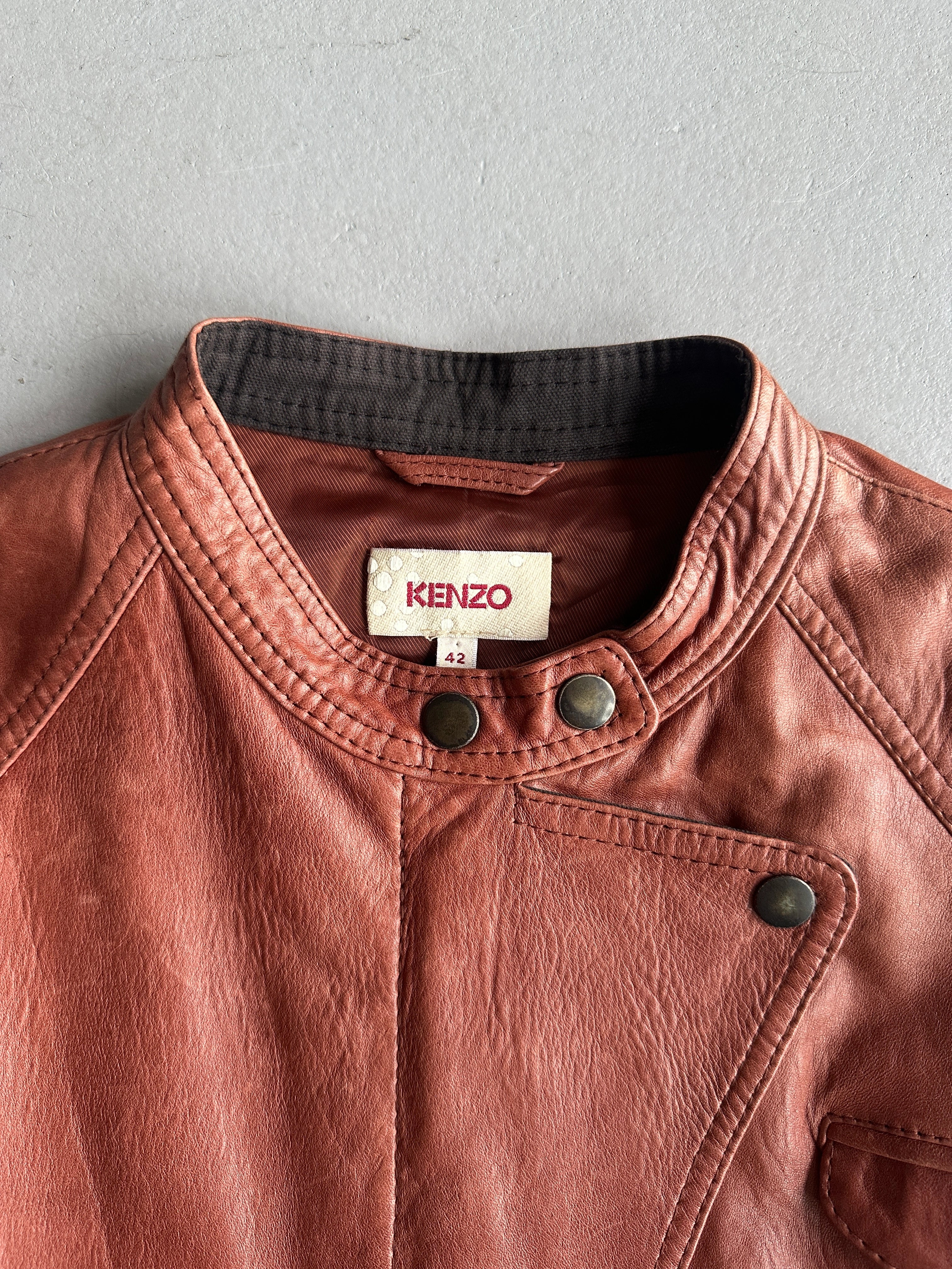 KENZO - 1990s ASYMMETRICAL LEATHER BIKER JACKET