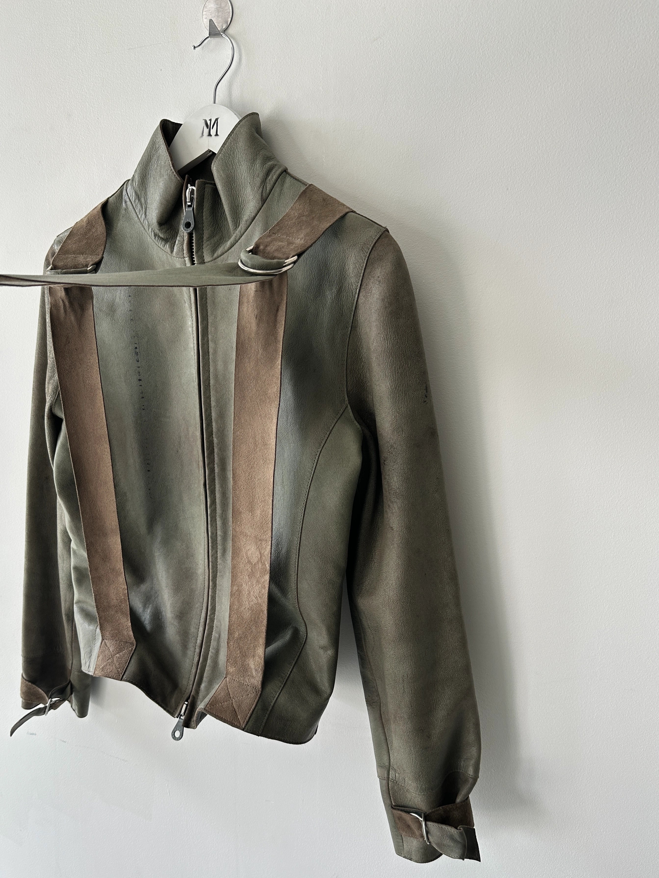 BRITISH LABEL - late 1990s LEATHER JACKET WITH BONDAGE DETAILS