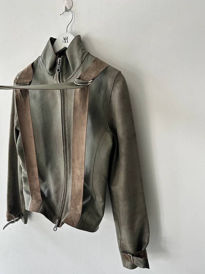 BRITISH LABEL - late 1990s LEATHER JACKET WITH BONDAGE DETAILS