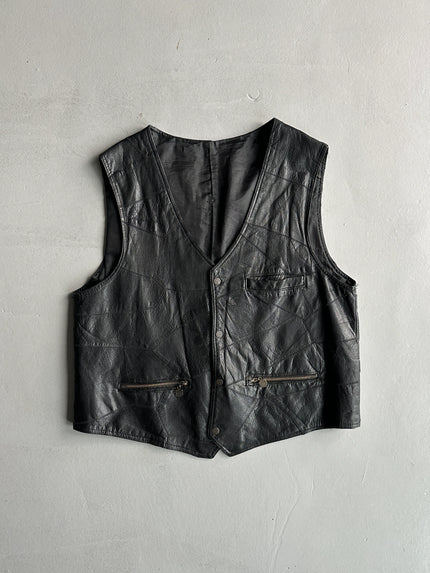 1990s STITCHED PANELING LEATHER VEST