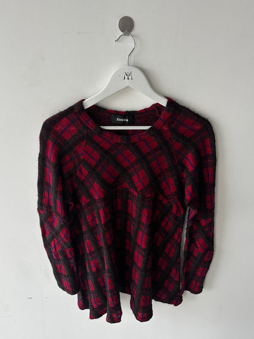 ZUCCA - early 2000s PLAID LONG SLEEVE TOP WITH FLARED HEM