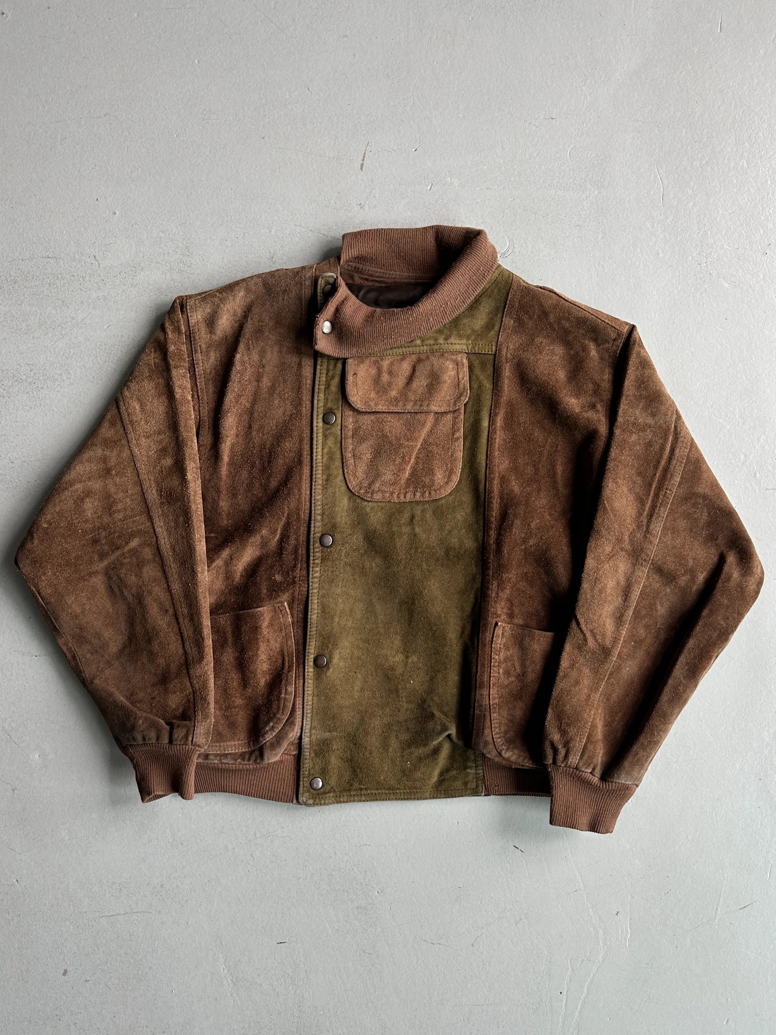 1980 ASYMMETRICAL FRONT SUEDE JACKET WITH FRONT POCKET
