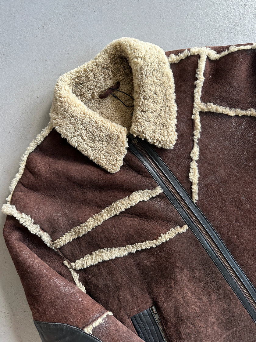 ZINO & JUDY - 1990s PANELED SHEARLING BOMBER JACKET