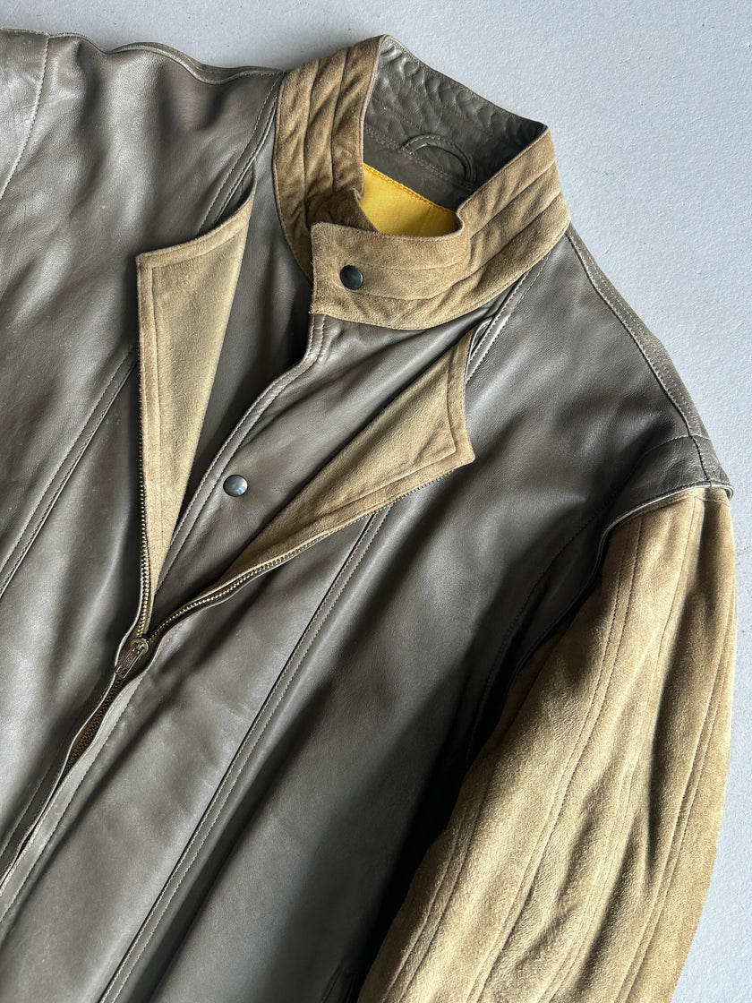 LOUIS FÉRAUD - 1980s CONTRASTING GREEN LAYERED LEATHER JACKET