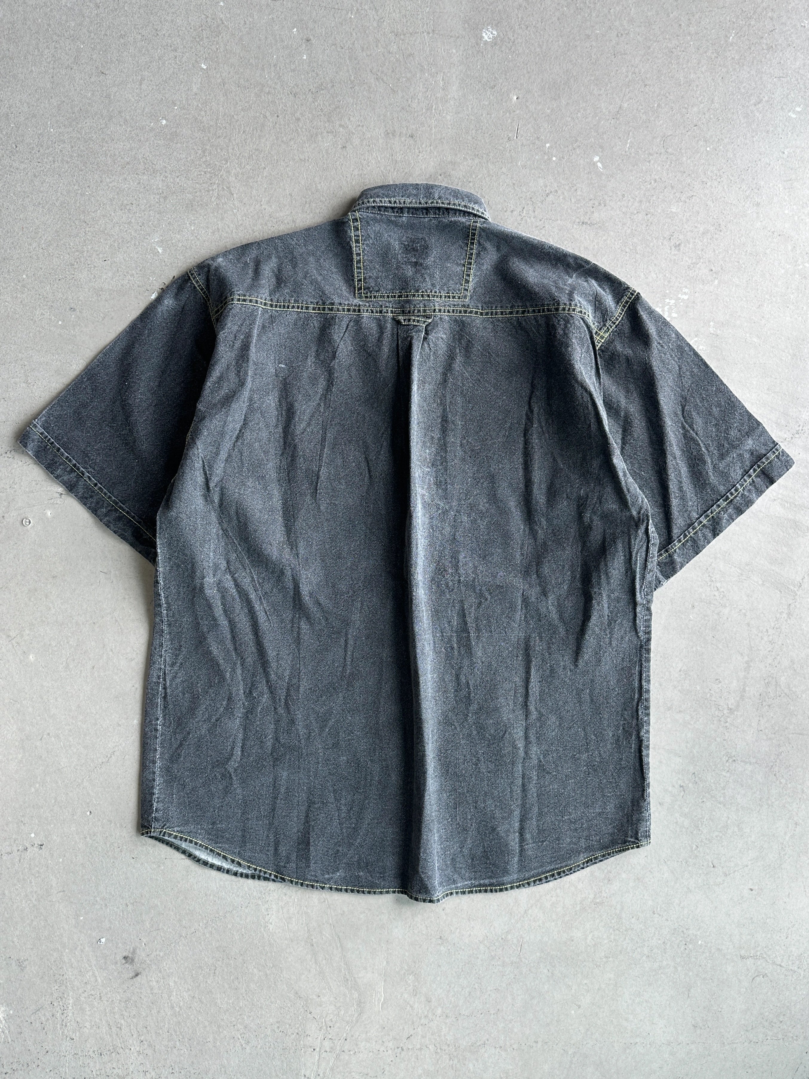 1980s DENIM SHIRT WITH CONTRASTING YELLOW DETAILS