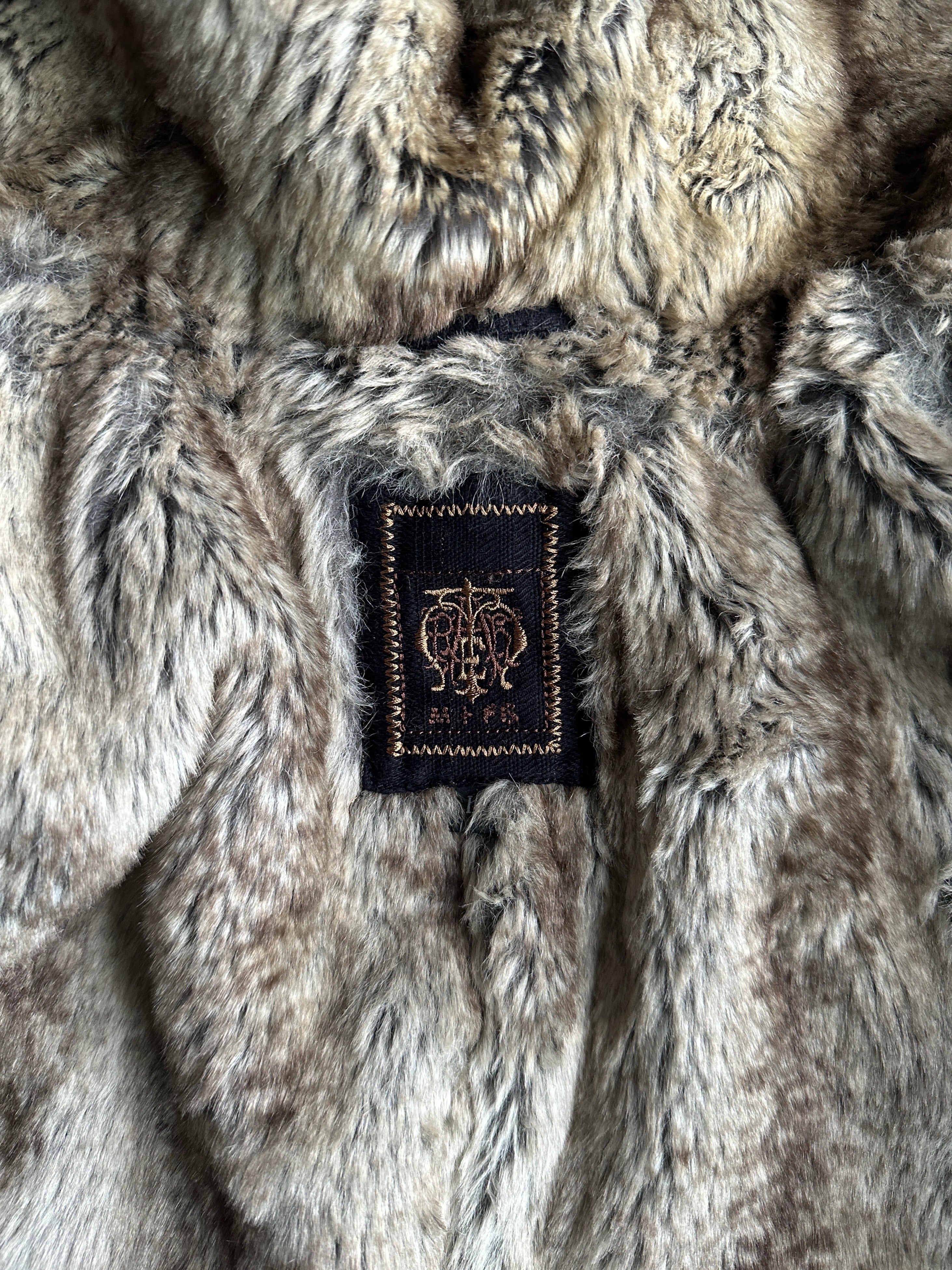 MARITHÉ + FRANÇOIS GIRBAUD - F/W 2005 LONG PINSTRIPE JACKET WITH FAUX FUR HOOD