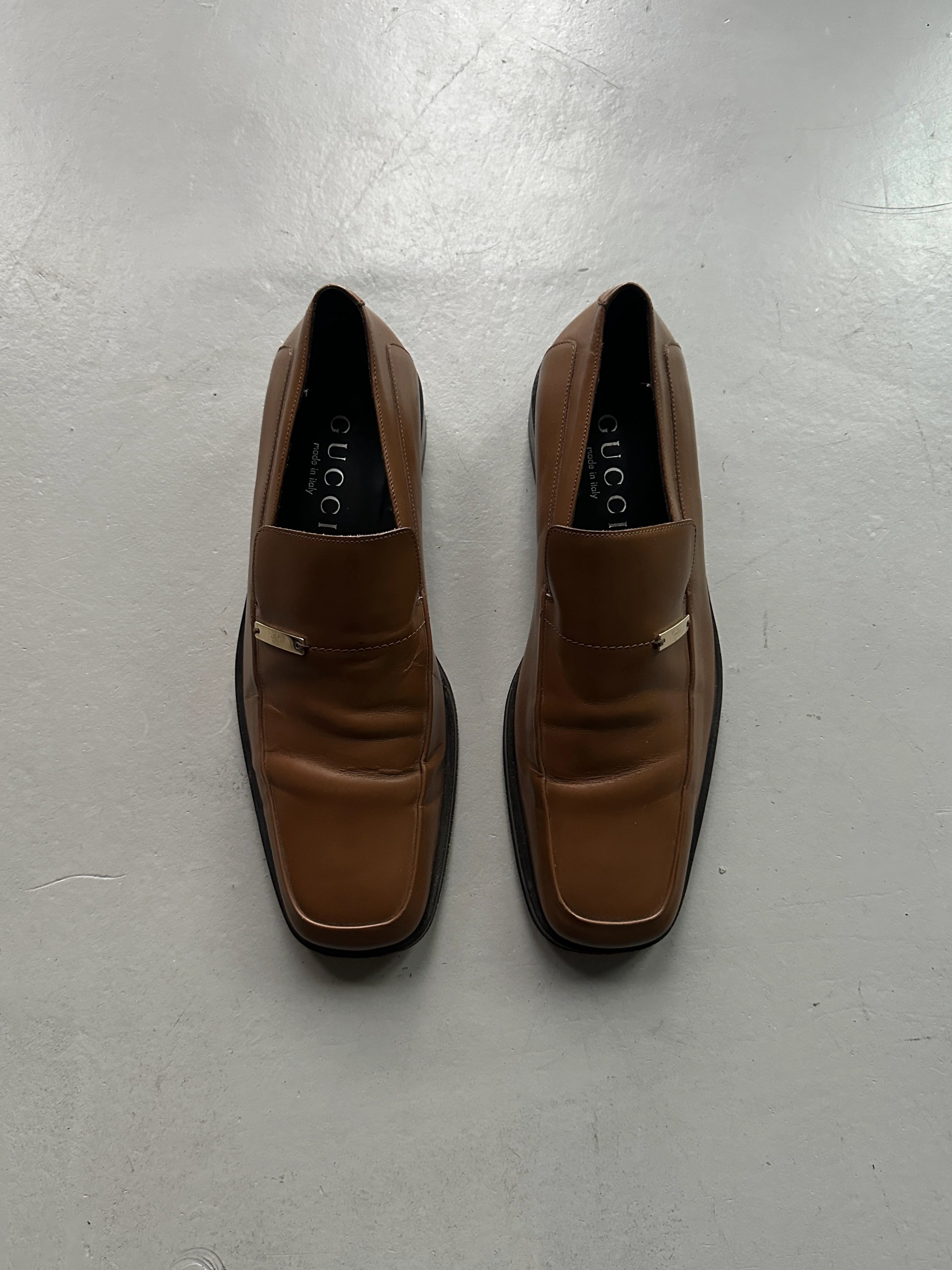 GUCCI - 1990s SQUARE TOE LEATHER LOAFERS