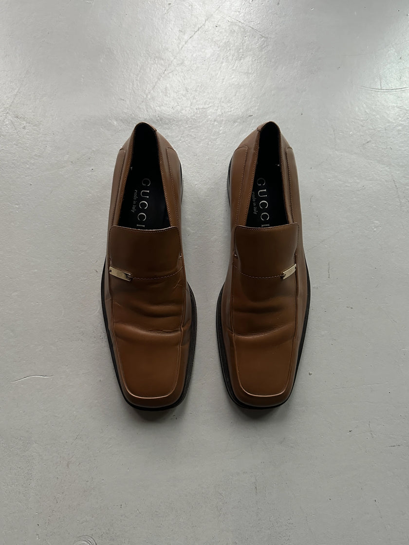 GUCCI - 1990s SQUARE TOE LEATHER LOAFERS