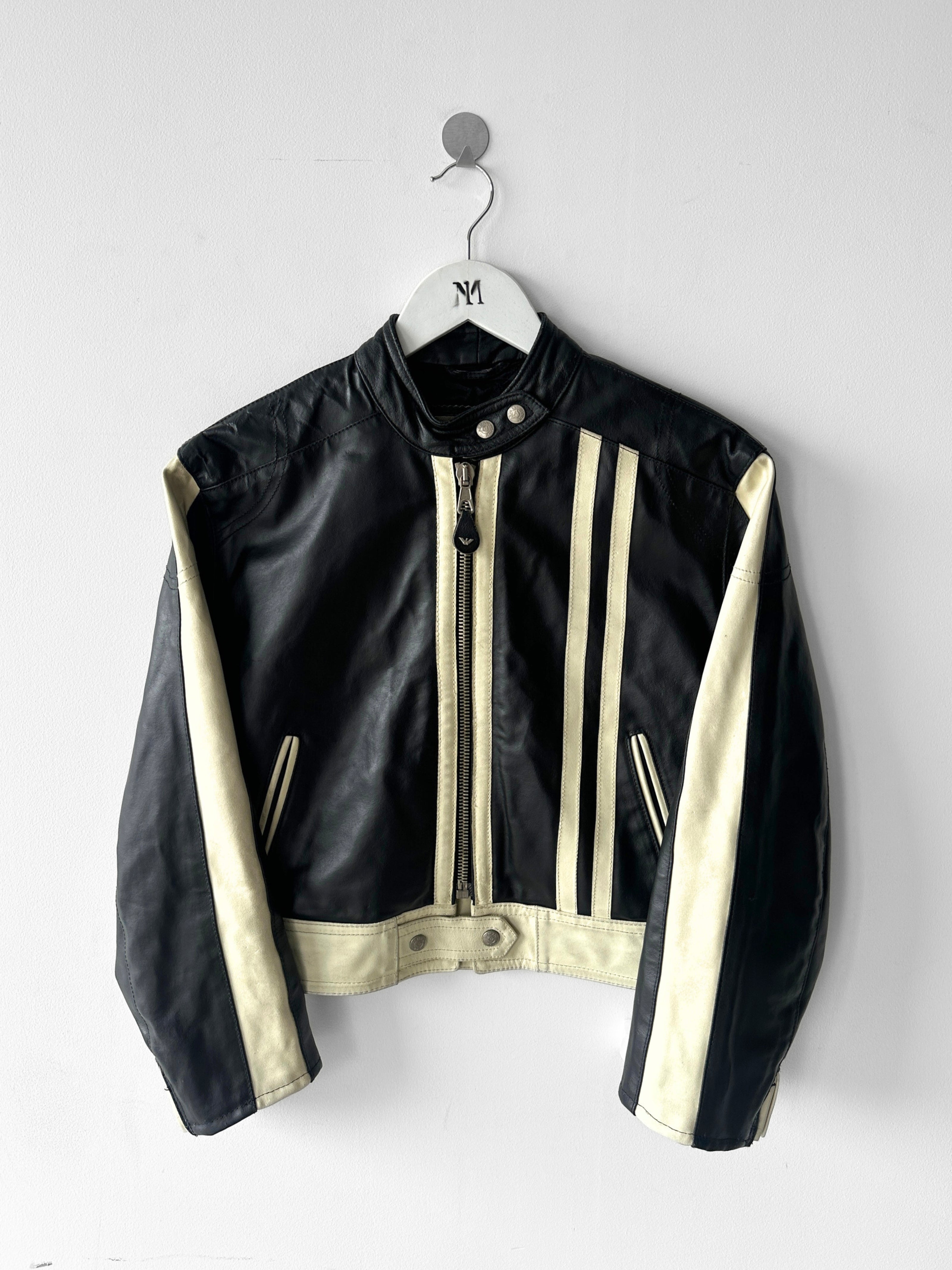 ARMANI JEANS - late 1980s CROP FIT BIKER LEATHER JACKET