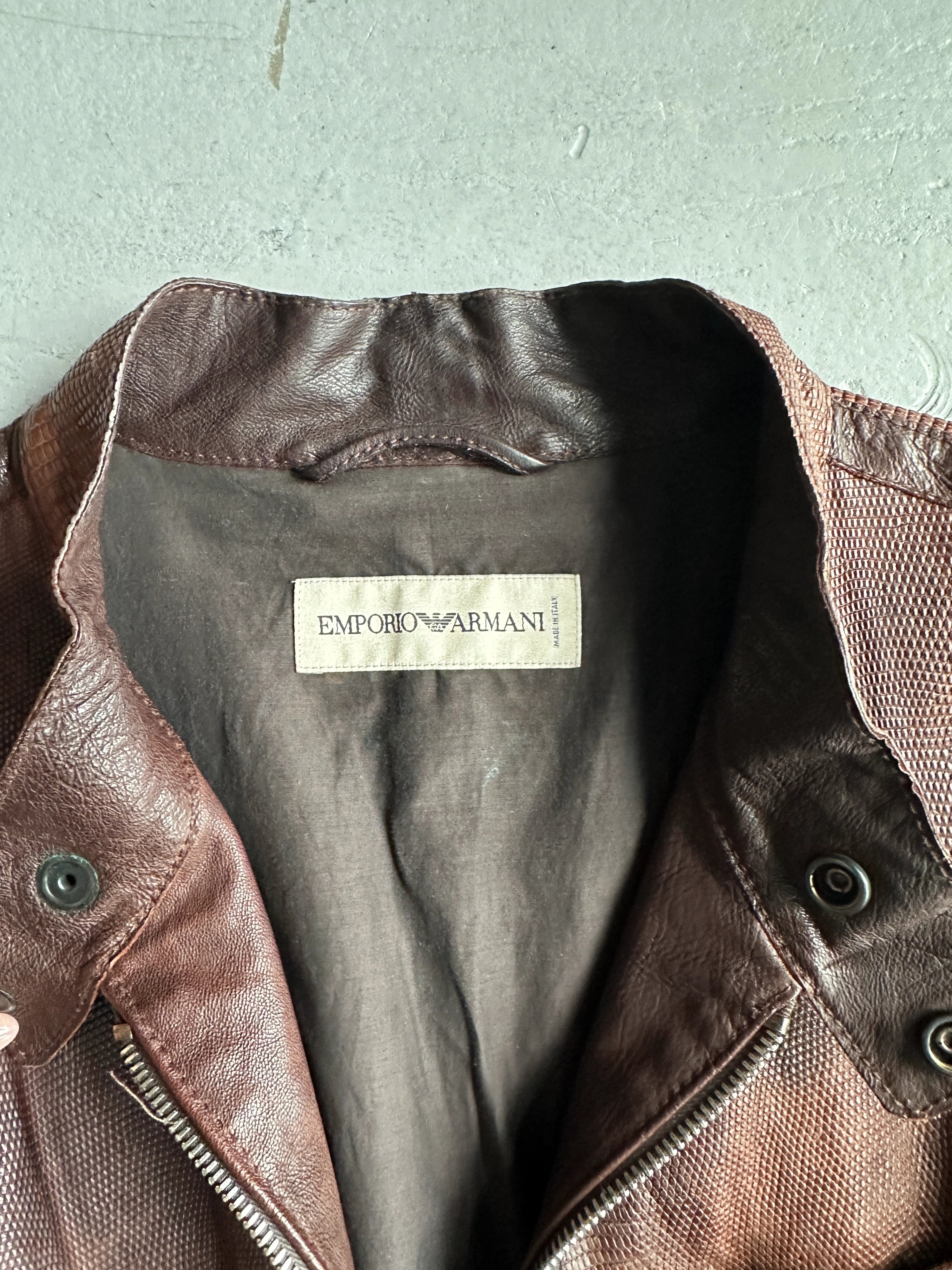 EMPORIO ARMANI - F/W 2005 BIKER LEATHER JACKET WITH SNAKESKIN DETAILS