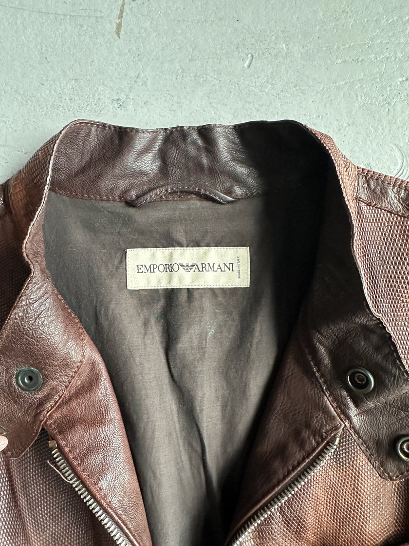 EMPORIO ARMANI - F/W 2005 BIKER LEATHER JACKET WITH SNAKESKIN DETAILS