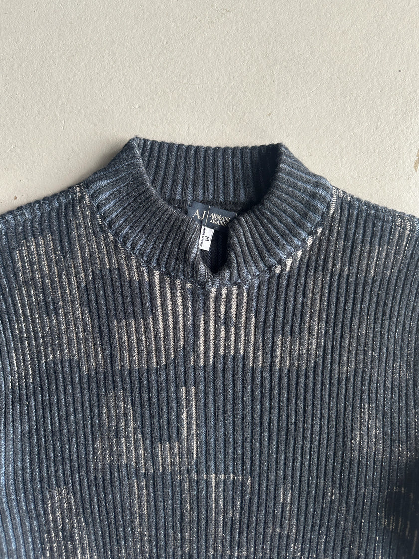 ARMANI JEANS - 1990s RIBBED KNIT MOCK NECK JUMPER