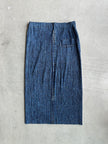 ISSEY MIYAKE PLEATS PLEASE -  2000s YELLOW OVERSTITCHED BLUE DENIM PRINT SKIRT