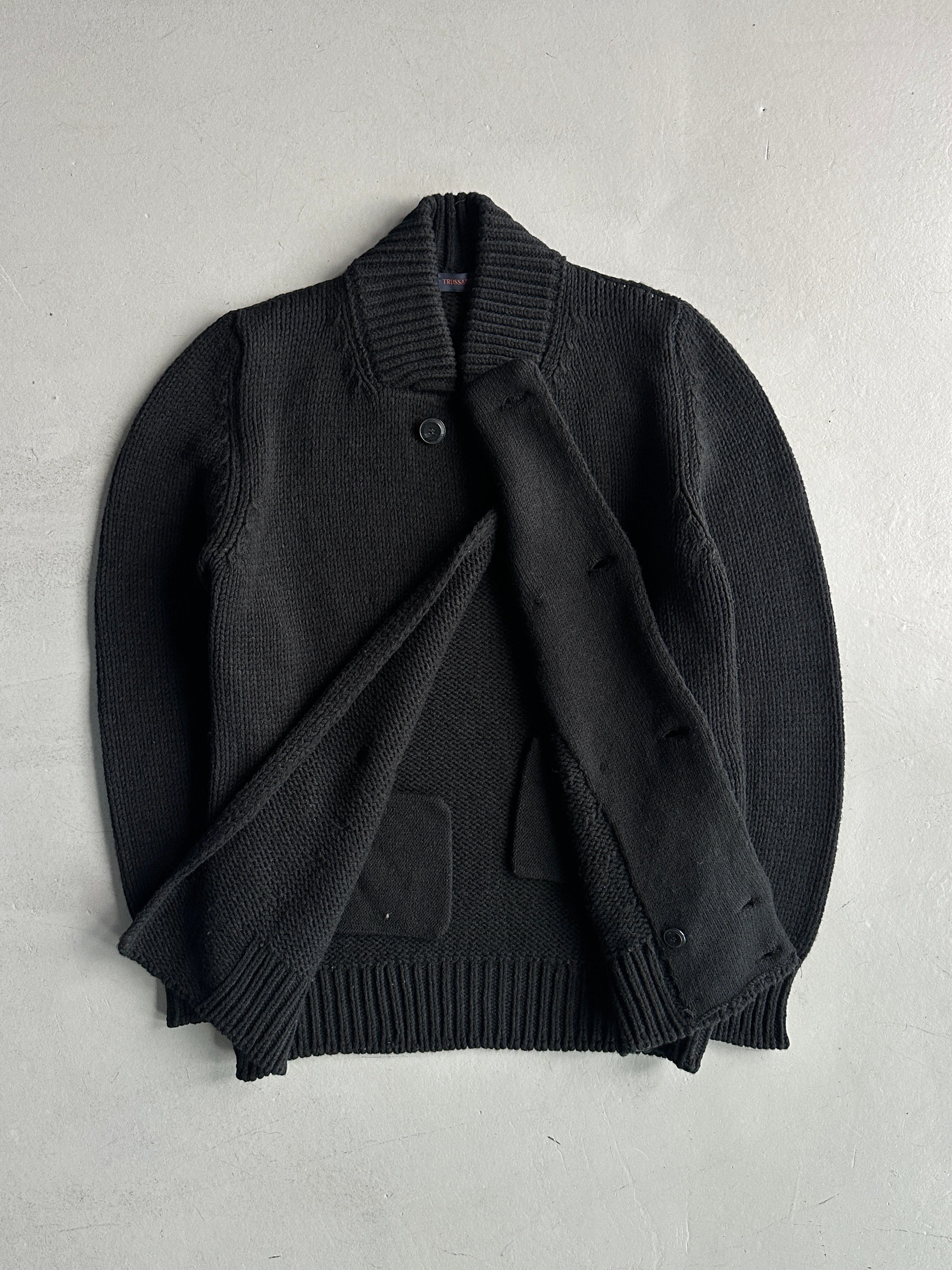 TRUSSARDI - 2000s DOUBLE BREASTED CHUNKY KNIT CARDIGAN