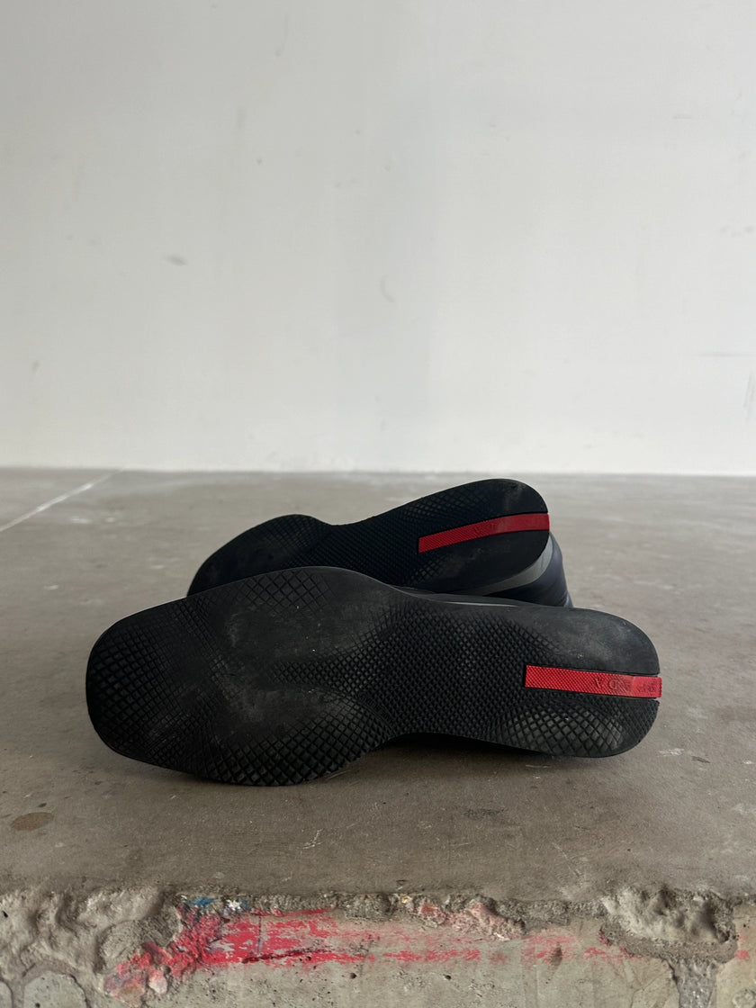 PRADA LINEA ROSSA - 2000s SQUARE TOE LEATHER SNEAKERS